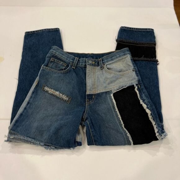 Carmar patchwork jeans size 26 waist boutique jeans distressed knee frayed - Picture 3 of 13